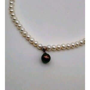 Vintage Freshwater Pearl Necklace Sterling Silver Clasp 7mm Black Tahitian Pearl